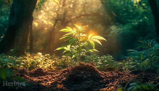 growing weed in the woods