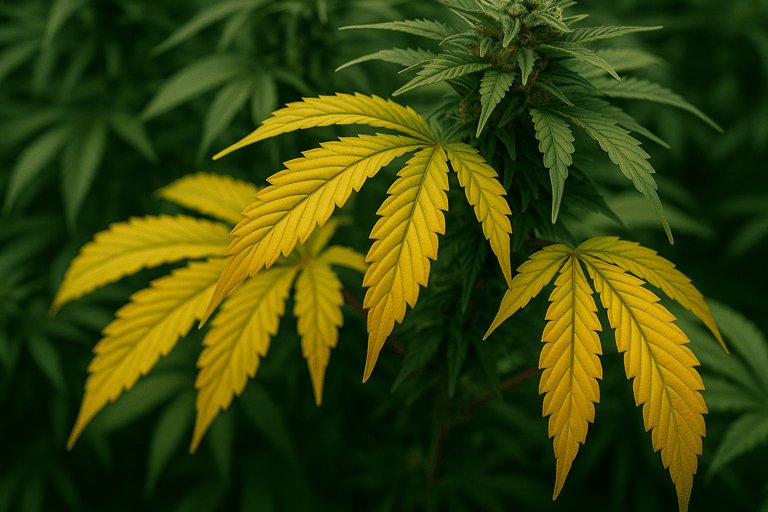 gelbe Cannabisblätter